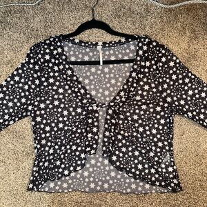 Free People Sheer Start Printed Tie Front Blouse